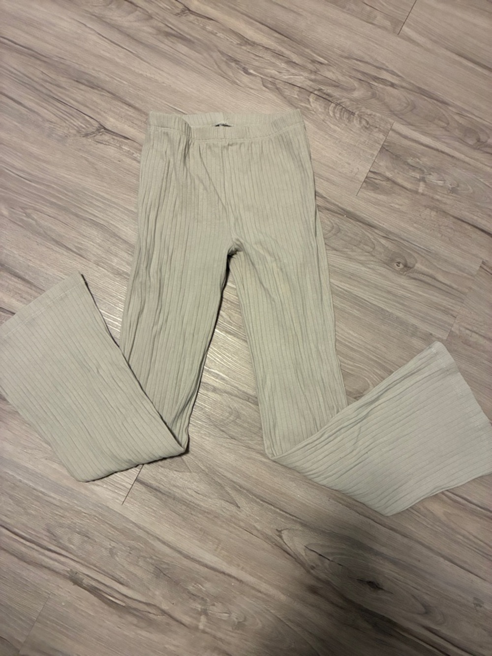 George Ribbed Knit Flared Pants in Light Sage 10/12y
